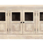93" Antiqued White Distressed Solid Wood Sideboard with Six Glass Doors