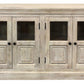 118" Antiqued White Distressed Solid Wood Sideboard with 8 Glass Doors