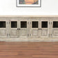 118" Antiqued White Distressed Solid Wood Sideboard with 8 Glass Doors