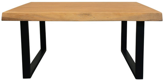 39" Natural And Black Solid Wood And Iron Square Distressed Coffee Table