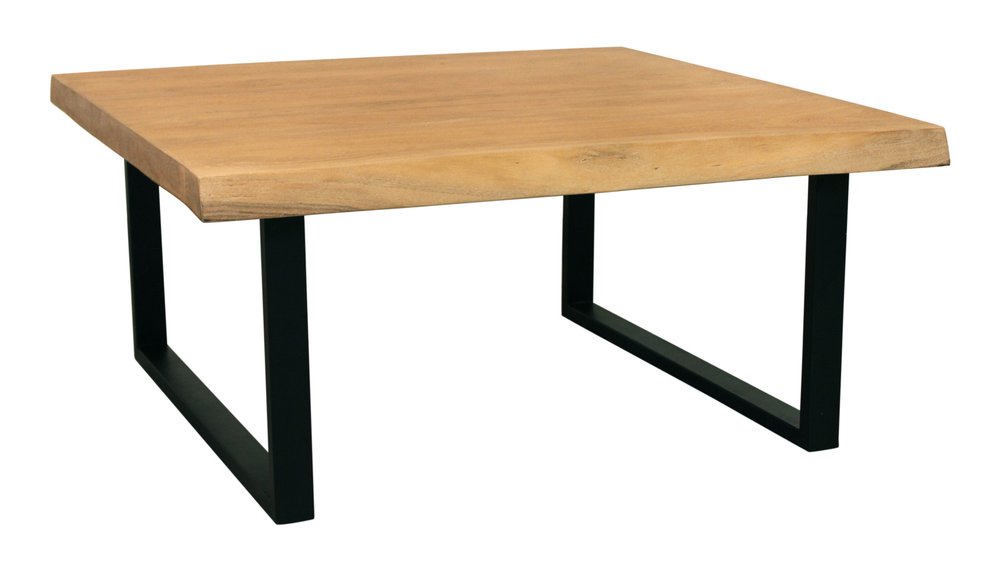 39" Natural And Black Solid Wood And Iron Square Distressed Coffee Table