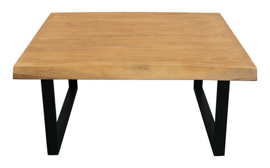 39" Natural And Black Solid Wood And Iron Square Distressed Coffee Table