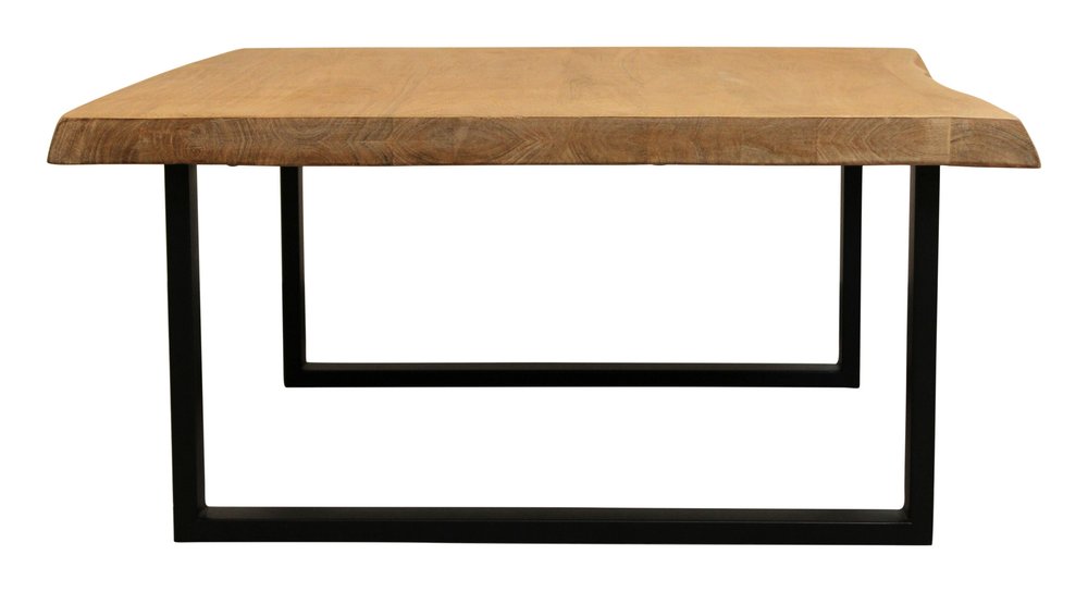 39" Natural And Black Solid Wood And Iron Square Distressed Coffee Table