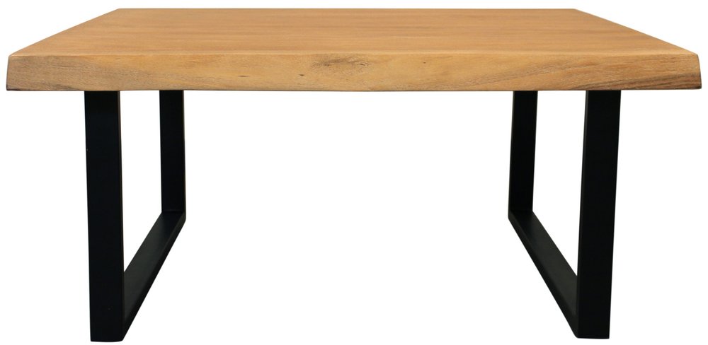 39" Natural And Black Solid Wood And Iron Square Distressed Coffee Table