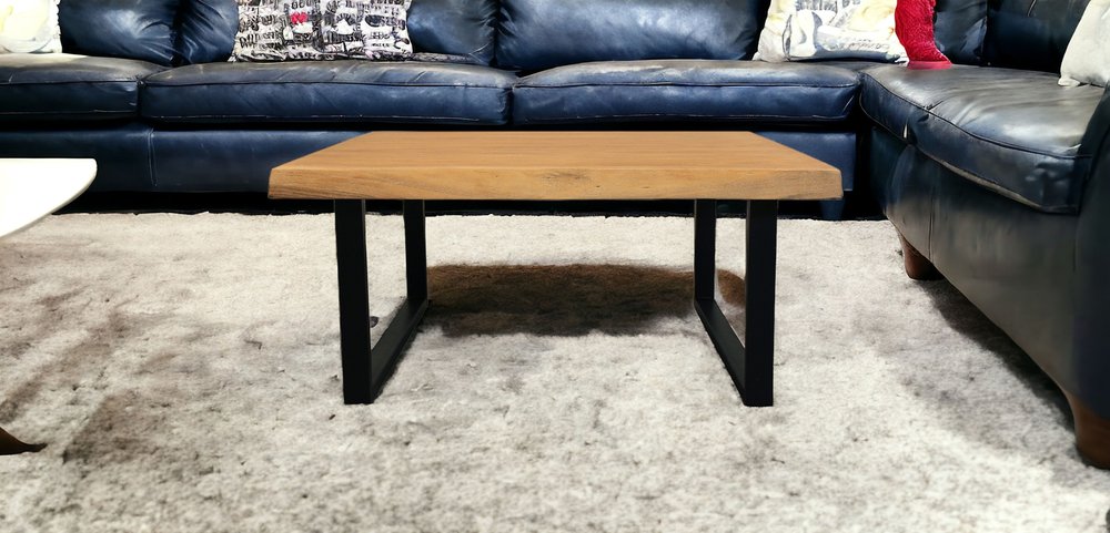 39" Natural And Black Solid Wood And Iron Square Distressed Coffee Table