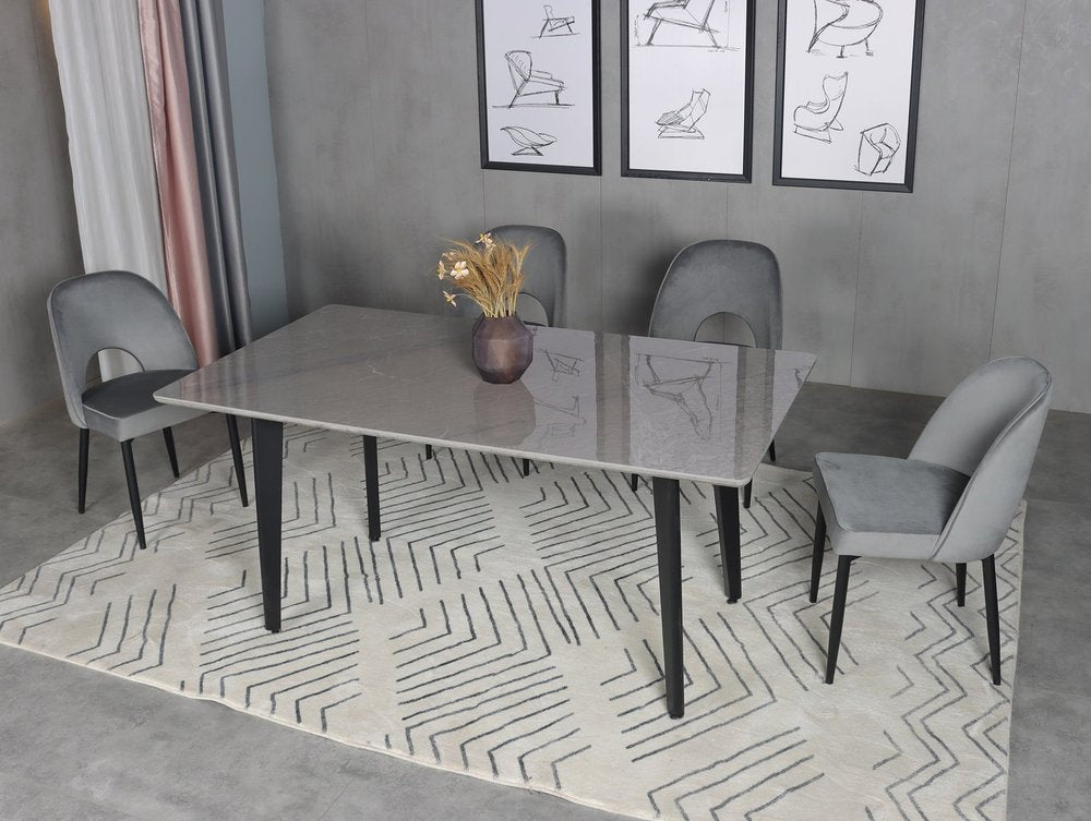 63" Gray Stone and Metal Dining Table