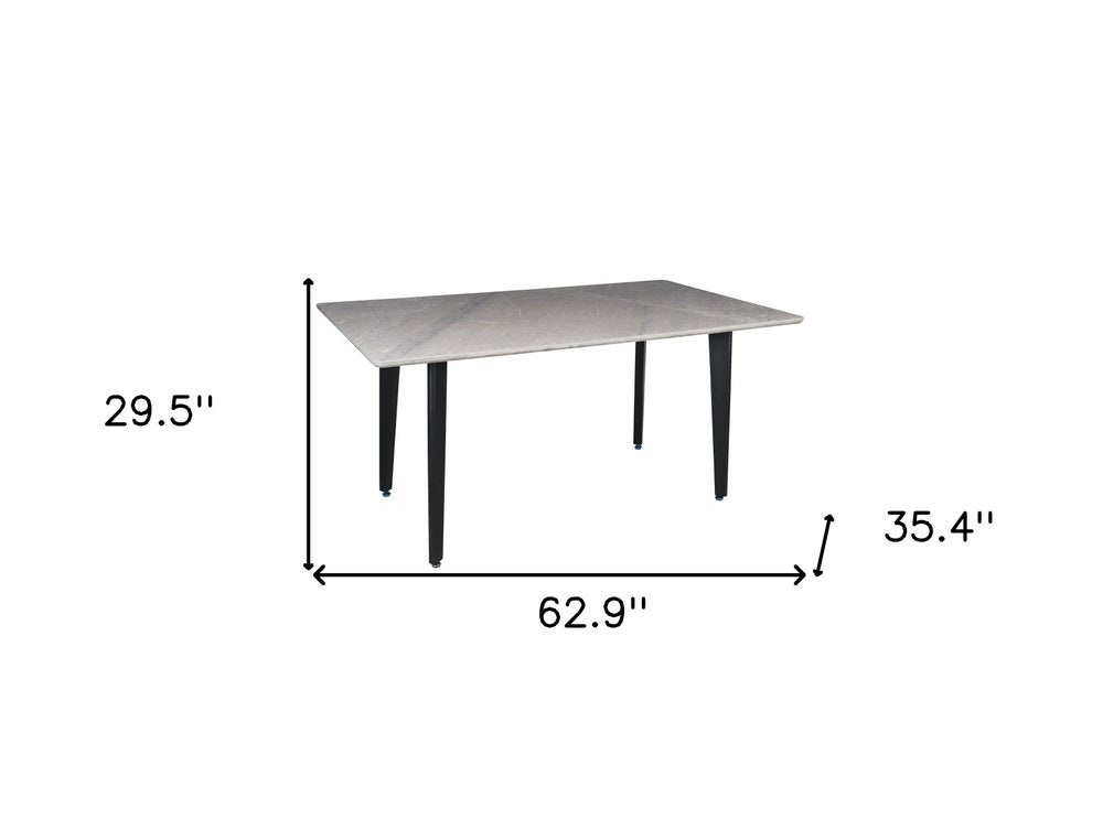 63" Gray Stone and Metal Dining Table