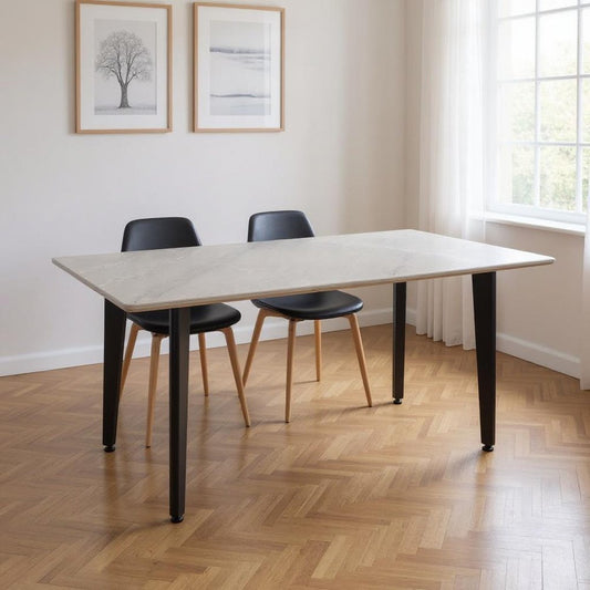 63" Gray Stone and Metal Dining Table