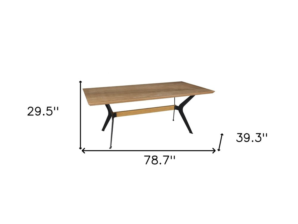 79" Brown and Red Wood and Metal Trestle Base Dining Table