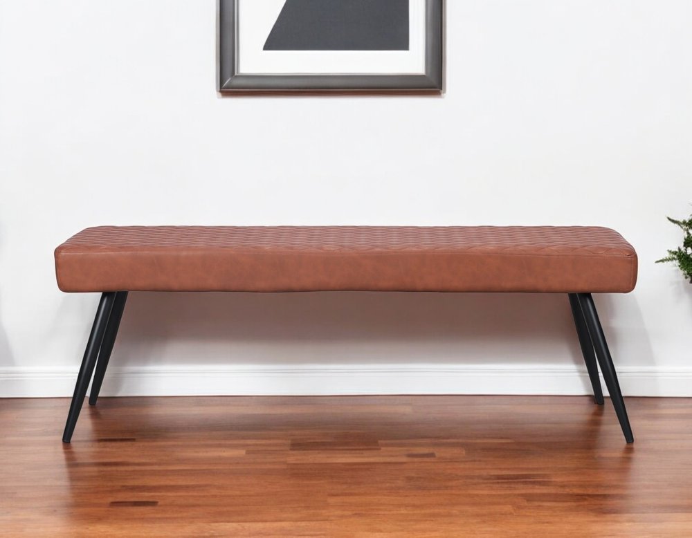 54" Brown and Black Faux Leather Upholstered Dining Bench