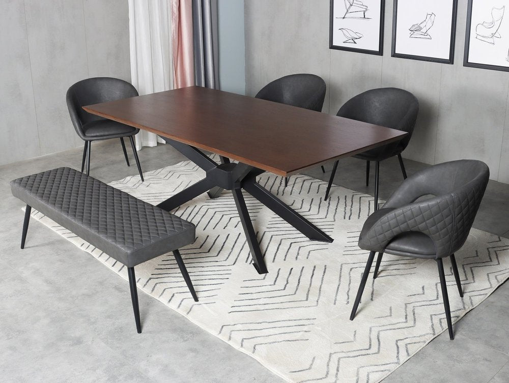 54" Dark Gray and Black Faux Leather Upholstered Dining Bench