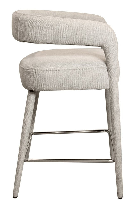 25" Ivory Fabric And Metal Low Back Counter Height Bar Chair