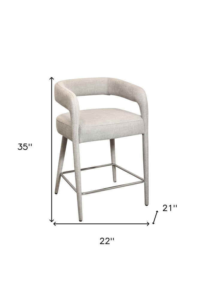 25" Ivory Metal and Fabric Low Back Counter Height Bar Chair