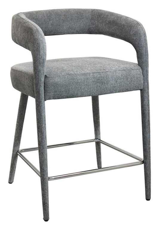25" Gray Metal and Fabric Low Back Counter Height Bar Chair