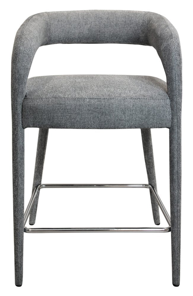 25" Gray Metal and Fabric Low Back Counter Height Bar Chair