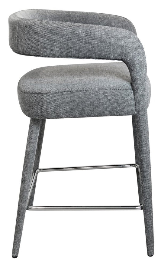 25" Gray Fabric And Metal Low Back Counter Height Bar Chair