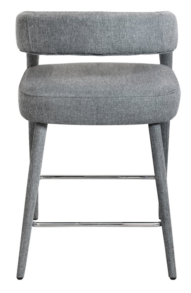 25" Gray Metal and Fabric Low Back Counter Height Bar Chair