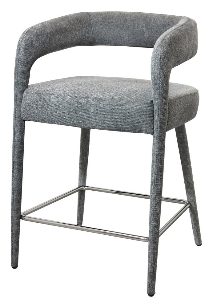 25" Gray Metal and Fabric Low Back Counter Height Bar Chair