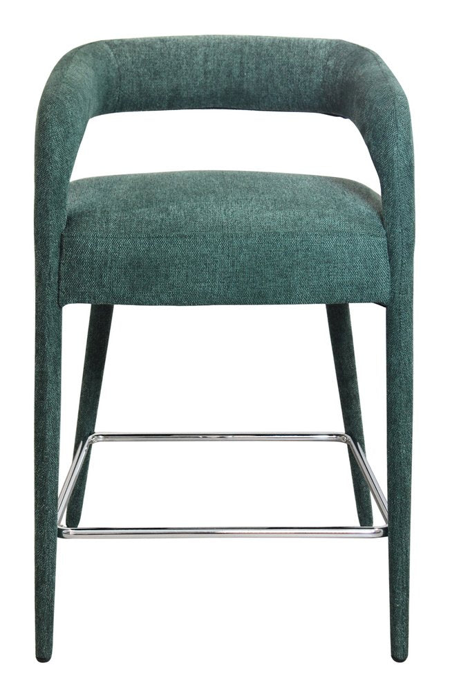 25" Teal Blue Fabric And Metal Low Back Counter Height Bar Chair