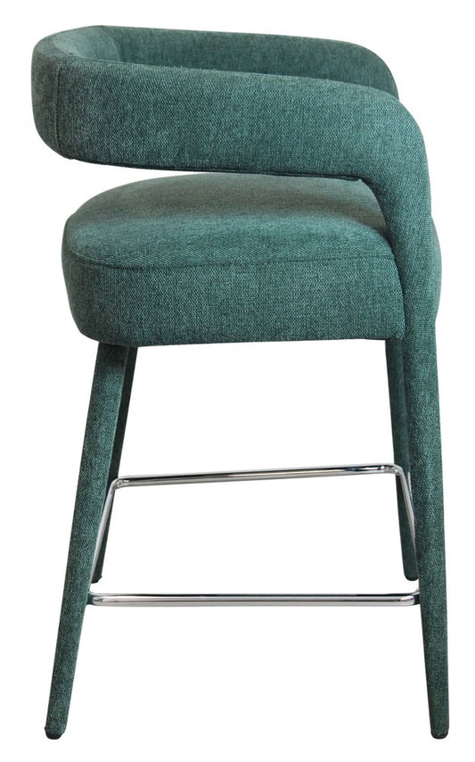 25" Teal Blue Fabric And Metal Low Back Counter Height Bar Chair