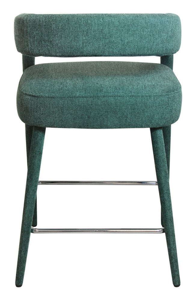 25" Teal Blue Metal and Fabric Low Back Counter Height Bar Chair
