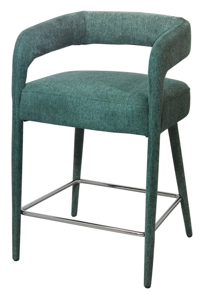 25" Teal Blue Fabric And Metal Low Back Counter Height Bar Chair