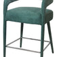 25" Teal Blue Metal and Fabric Low Back Counter Height Bar Chair