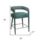 25" Teal Blue Metal and Fabric Low Back Counter Height Bar Chair