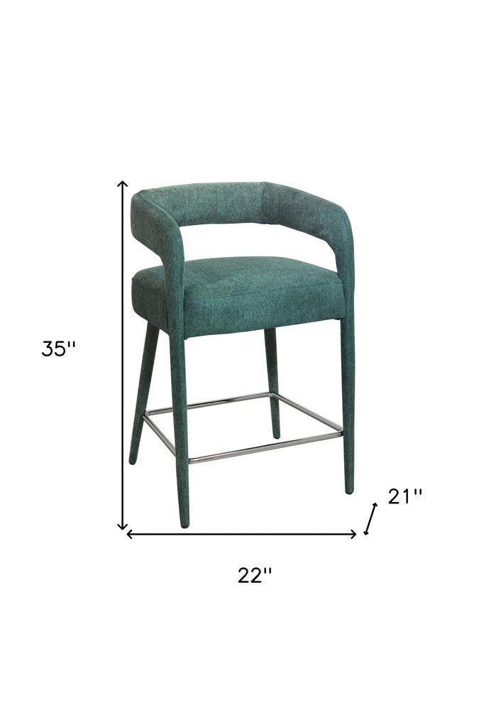 25" Teal Blue Fabric And Metal Low Back Counter Height Bar Chair