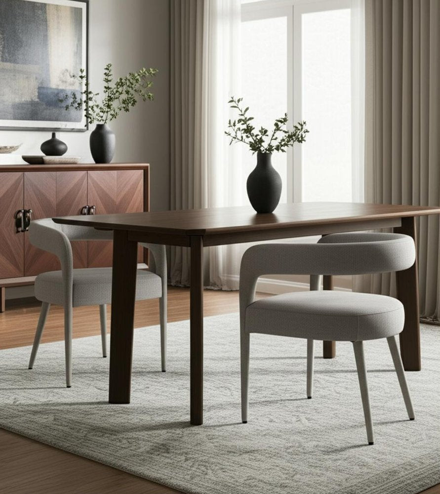 Set of Two Ivory Upholstered Linen Open Back Dining Side Chairs