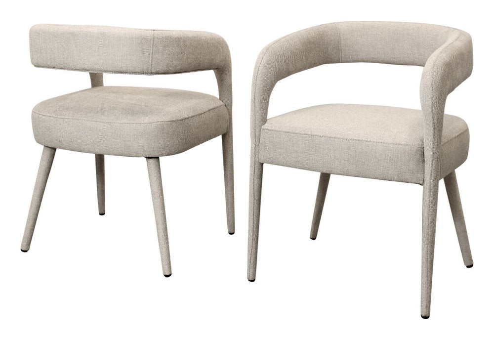 Set of Two Ivory Upholstered Linen Open Back Dining Side Chairs