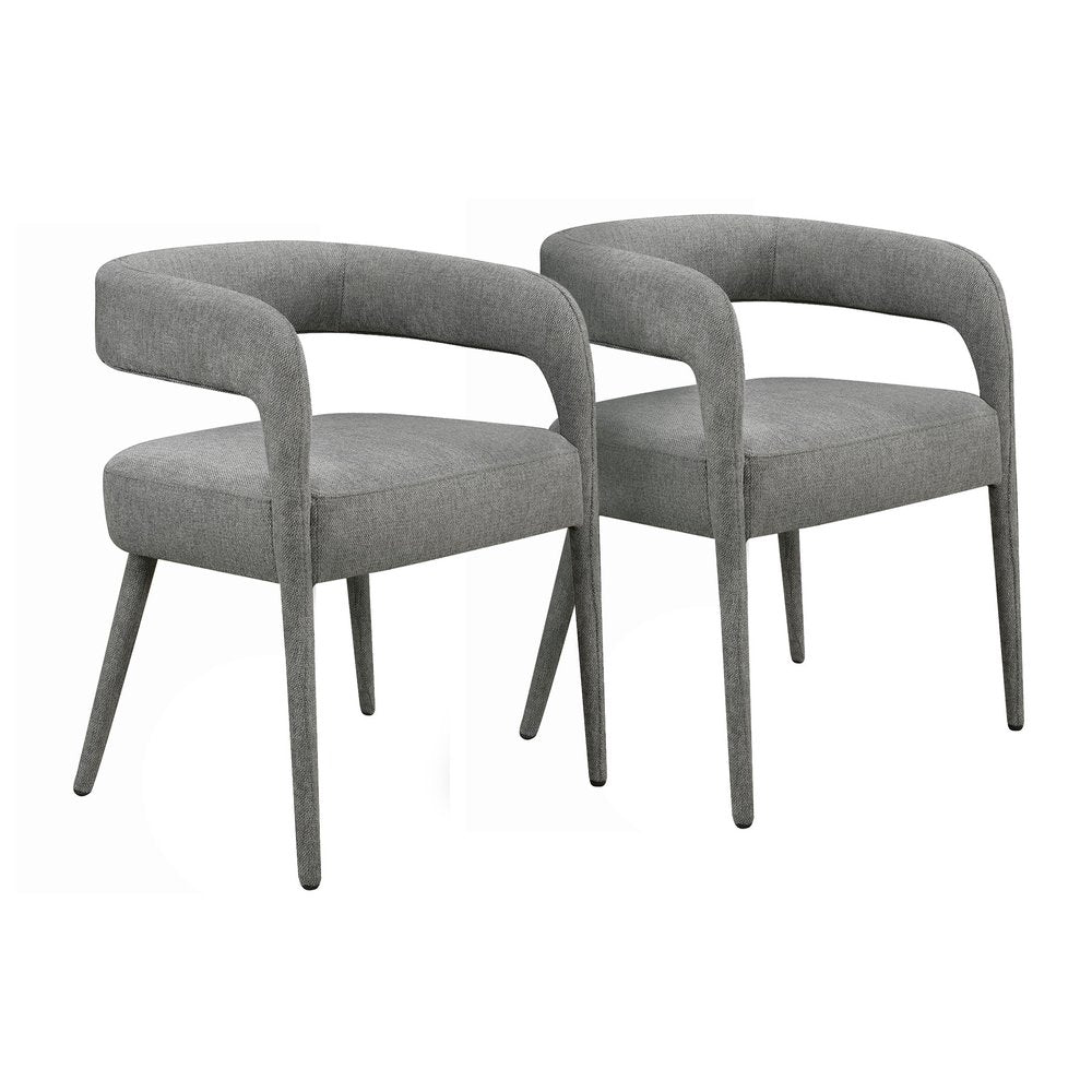 Set of Two Dark Gray Upholstered Linen Open Back Dining Side Chairs