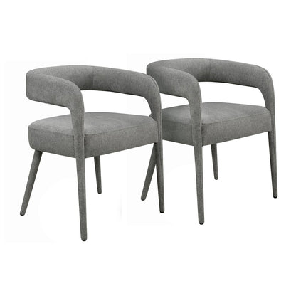 Set of Two Dark Gray Upholstered Linen Open Back Dining Side Chairs