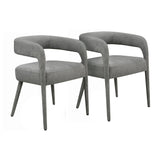 Set of Two Dark Gray Upholstered Linen Open Back Dining Side Chairs