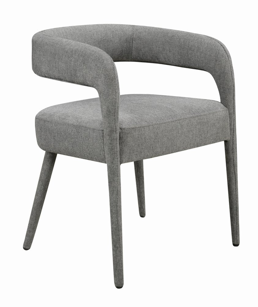 Set of Two Dark Gray Upholstered Linen Open Back Dining Side Chairs
