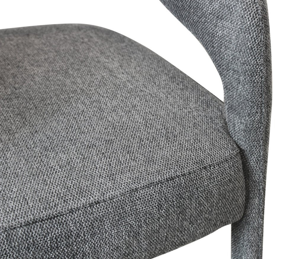 Set of Two Dark Gray Upholstered Linen Open Back Dining Side Chairs