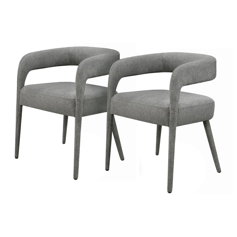 Set of Two Dark Gray Upholstered Linen Open Back Dining Side Chairs