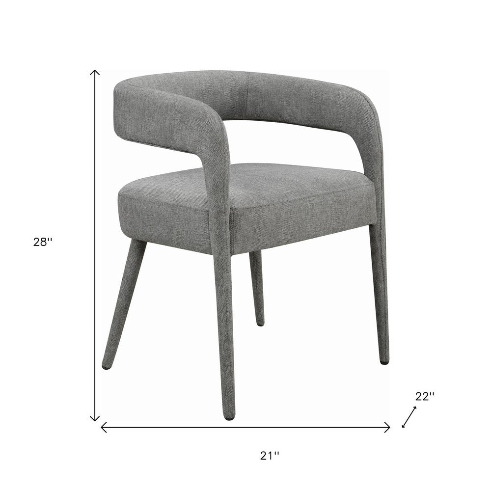 Set of Two Dark Gray Upholstered Linen Open Back Dining Side Chairs