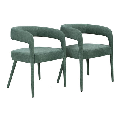 Set of Two Green Upholstered Linen Open Back Dining Side Chairs
