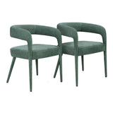 Set of Two Green Upholstered Linen Open Back Dining Side Chairs