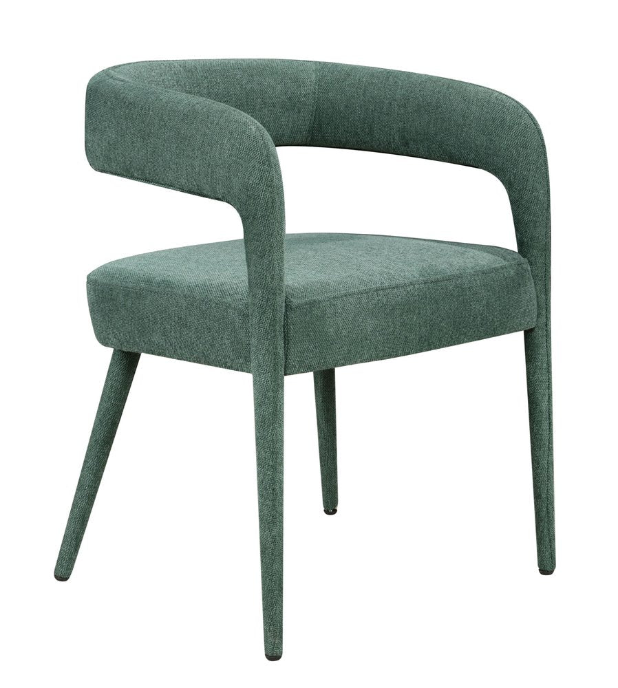 Set of Two Green Upholstered Linen Open Back Dining Side Chairs