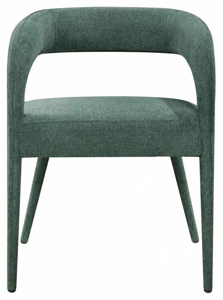 Set of Two Green Upholstered Linen Open Back Dining Side Chairs