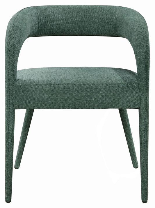 Set of Two Green Upholstered Linen Open Back Dining Side Chairs