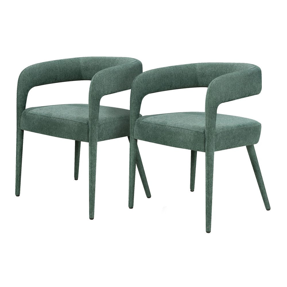 Set of Two Green Upholstered Linen Open Back Dining Side Chairs