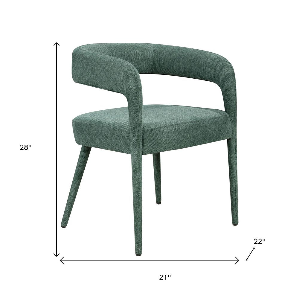 Set of Two Green Upholstered Linen Open Back Dining Side Chairs
