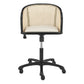 Beige and Black Solid Wood Steel And Cane Rattan Adjustable Swivel Rolling Office Chair