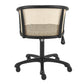 Beige and Black Solid Wood Steel And Cane Rattan Adjustable Swivel Rolling Office Chair