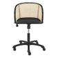Beige and Black Solid Wood Steel And Cane Rattan Adjustable Swivel Rolling Office Chair