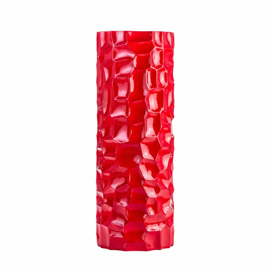 36" Red Faceted Geometric Resin Floor Vase