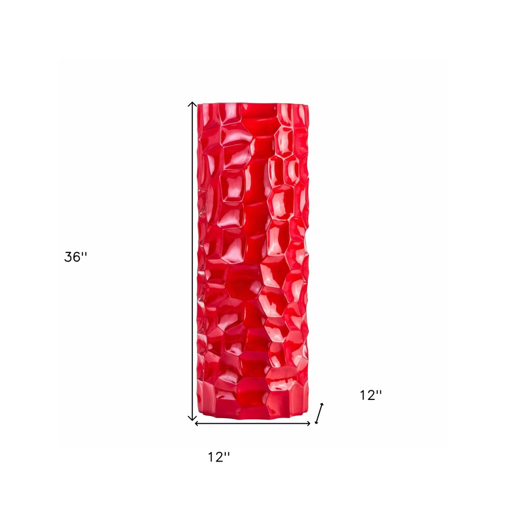 36" Red Faceted Geometric Resin Floor Vase